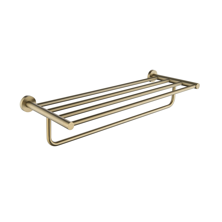 Brushed Gold Double Layer Bathroom Stainless Steel Towel Rail Towel Rack Shelf With Wall Mount