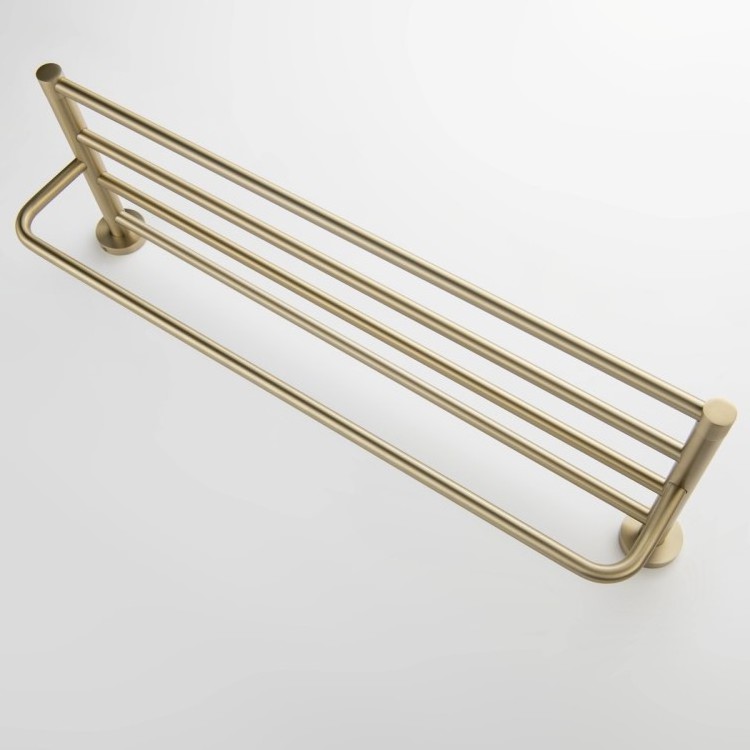 Brushed Gold Double Layer Bathroom Stainless Steel Towel Rail Towel Rack Shelf With Wall Mount