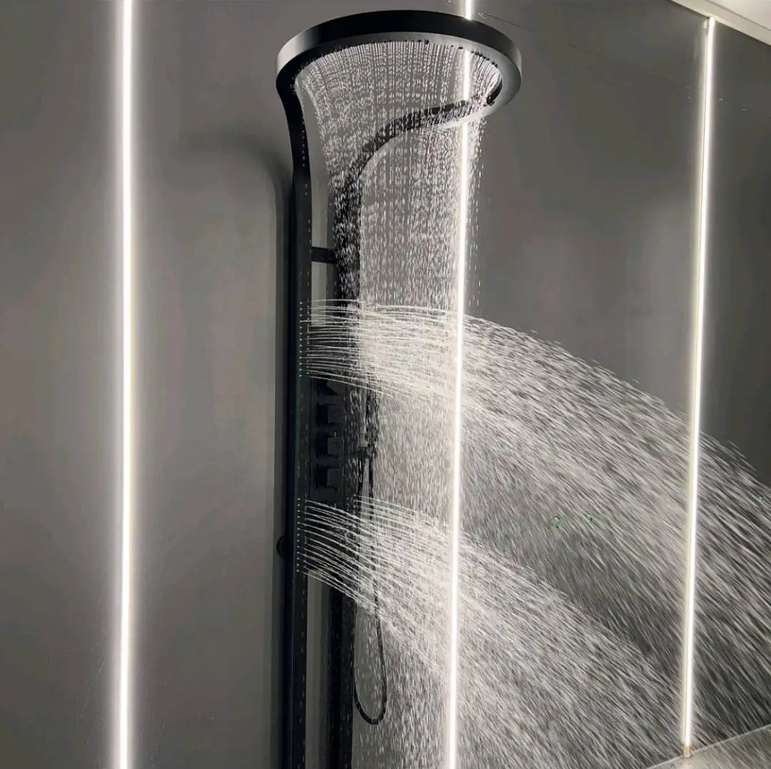 2024 Hot Sale Black Multifunction Bathroom Waterfall Rainfall Shower Panel Column Sprinkler Massage Set System Stainless steel