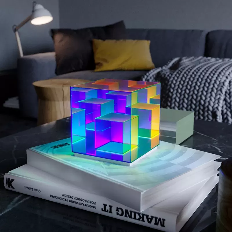 Hot Sale Modern Atmosphere Cube Desk Lamp Led Night Light Acrylic Magic Cubes Colorful Bedroom Muse Cube Table Lamp