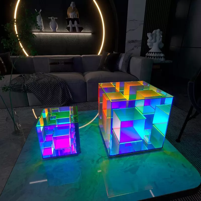 Hot Sale Modern Atmosphere Cube Desk Lamp Led Night Light Acrylic Magic Cubes Colorful Bedroom Muse Cube Table Lamp