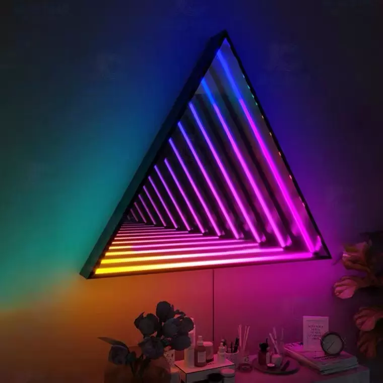 Home Decor Nordic Style Atmosphere RGB Wall Lamp Multi-layer Magical Mirror 3D LED Triangle Mirror Wall Lamp