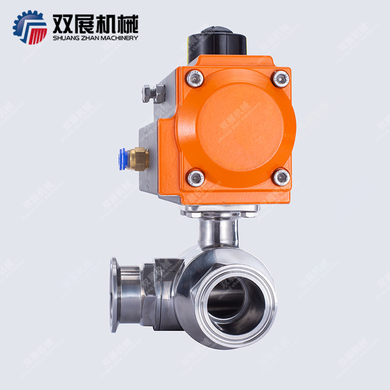 sanitary pneumatic tri clamp 3-Way ball valve T ports double acting actuated air driven on/off stainless steel diverting valve