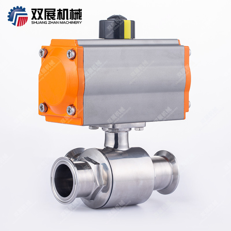 sanitary pneumatic tri clamp 3-Way ball valve T ports double acting actuated air driven on/off stainless steel diverting valve