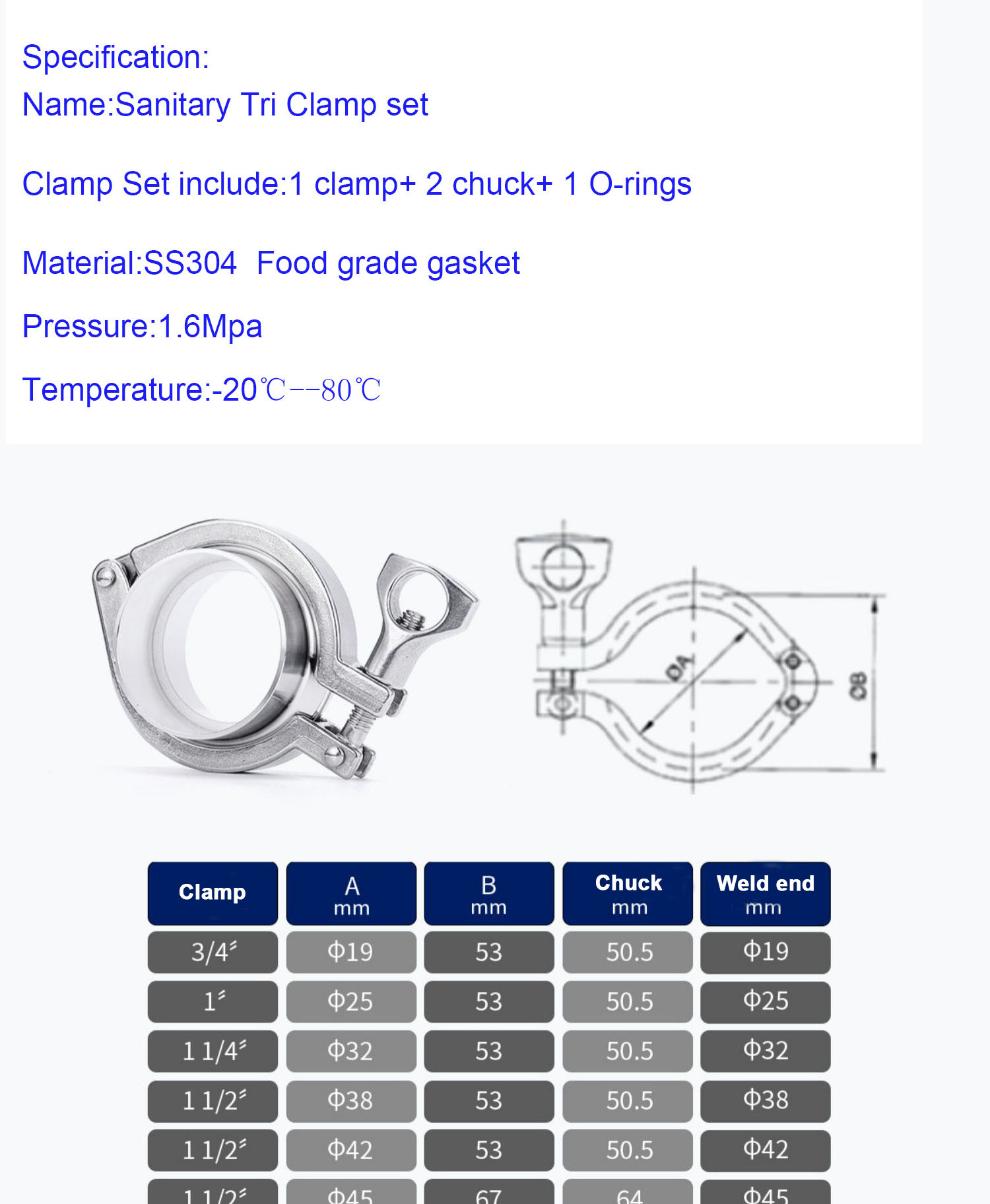 Blind plate set stainless steel tri clamp ferrule