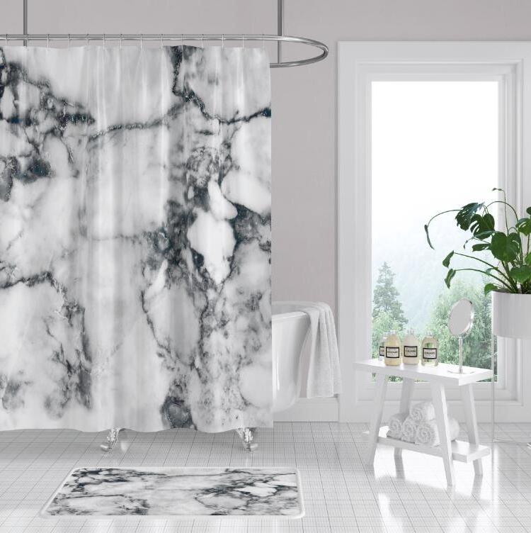 Home style fabric hookless shower curtain hot sale european polyester marble shower curtain