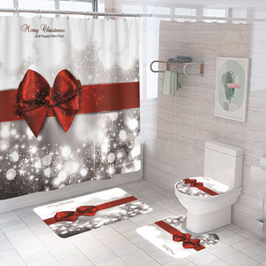 Luxury bath curtain set Christmas series waterproof 4 in1 Shower Curtain set