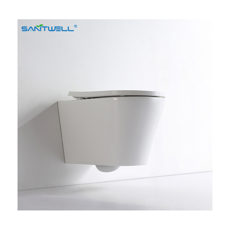 CE Standard Glossy White Bathroom Design WC Toilet Rimless Wall Hung Toilet