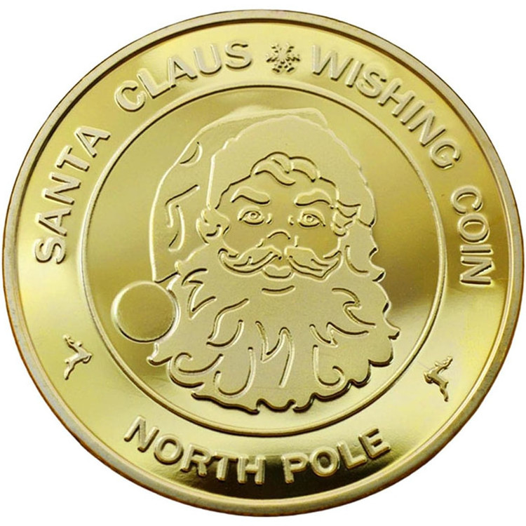 Wholesale Santa Christmas Coins Metal Laser Engrave Token Real Gold Coin For Birthday Kids Wishing Gift