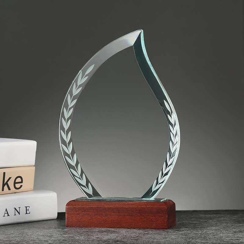 Round shape blank glass trophy award laser engraved logo available sublimation crystal glass trophy awards with stand