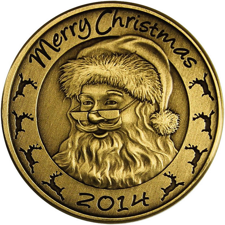 Wholesale Santa Christmas Coins Metal Laser Engrave Token Real Gold Coin For Birthday Kids Wishing Gift