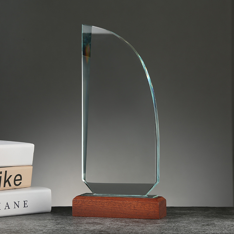 Round shape blank glass trophy award laser engraved logo available sublimation crystal glass trophy awards with stand