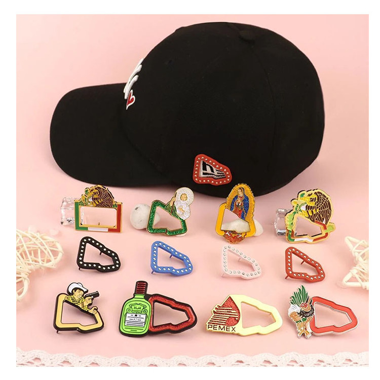 Wholesale Custom Metal Hard Enamel Pins And Cap Hats Cool Decoration Mexican Hat Pin Border Diamond Frame Pin