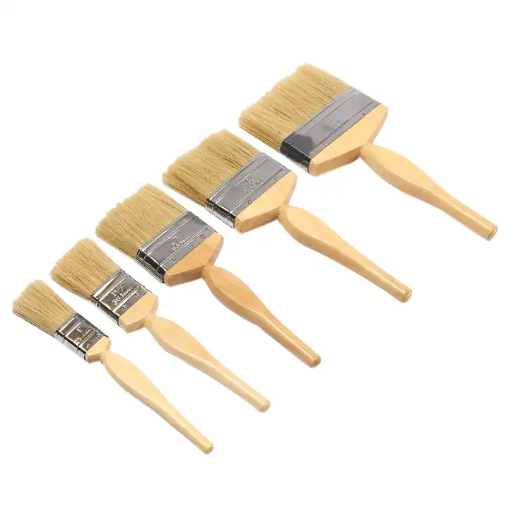 China Factory directly sale DIY Painting Brush wood Handle Long pig bristle hair OEM logo Cheap Painting brush