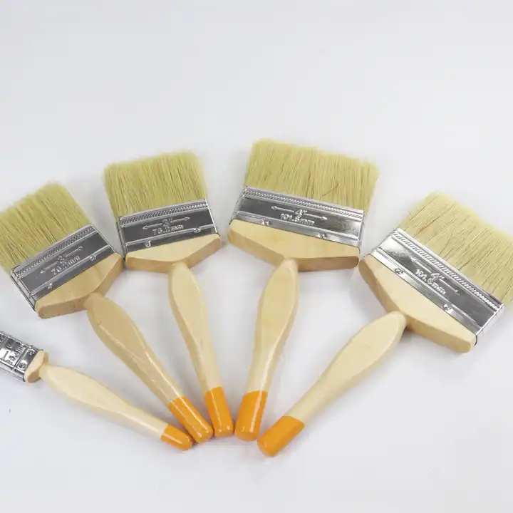 China Factory directly sale DIY Painting Brush wood Handle Long pig bristle hair OEM logo Cheap Painting brush