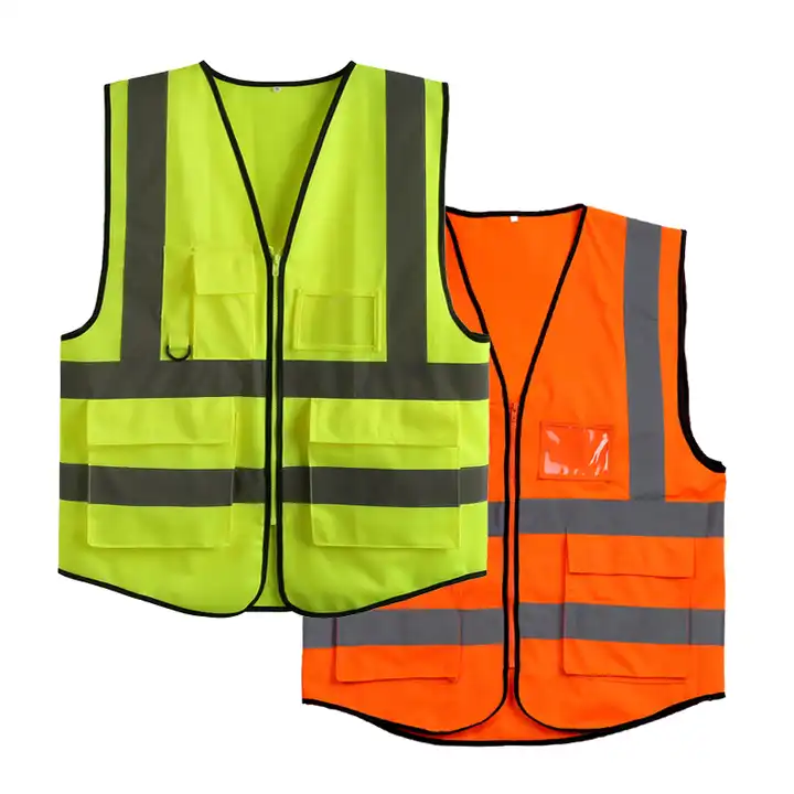 China Factory 100% polyester multi pocket security high  zip reflective safety wear clothing mens safety vest and jackets