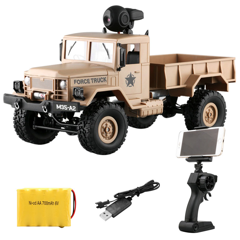 FY001AW 2.4G 4WD RTR Rc Car With FPV 480P Camera Front Light Radio Control Toys Brushed Military Truck