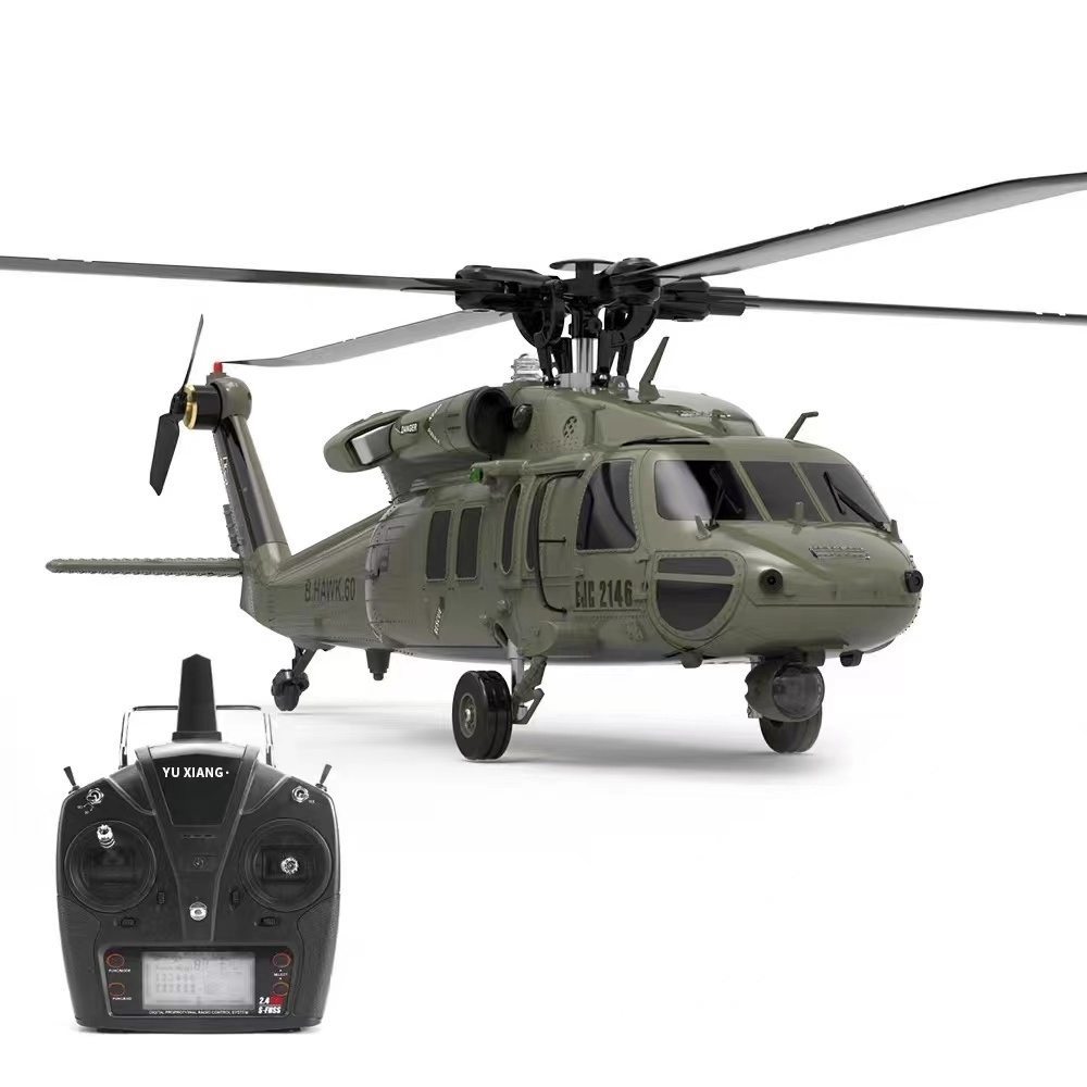 F09 UH60 Black Hawk 2.4G 6CH 3D6G System Dual Brushless Direct Drive Motor 1:47 Scale Flybarless RC Helicopter