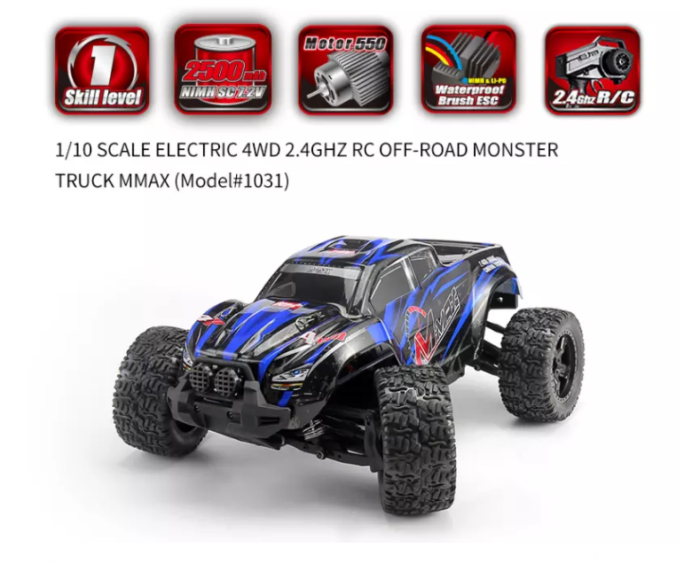 Remo 1031 1:10 Scale Remote Control Kids Electric High Speed Car Toys 4WD Rc Monster Truck Off-road