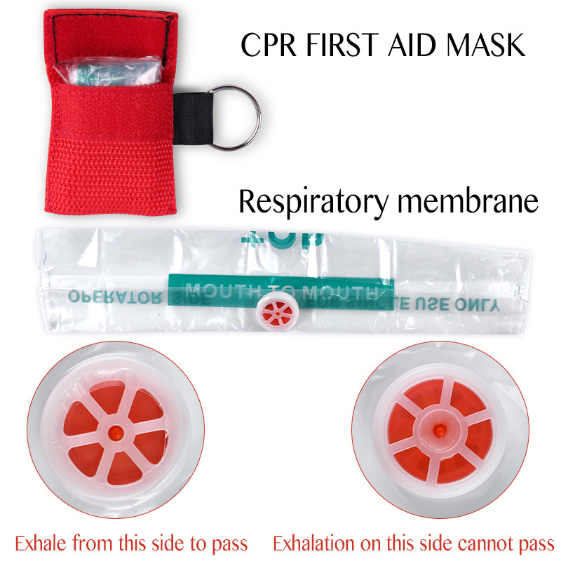 First Aid CPR Mask Mouth to Mouth One-way Valve PE Transparent Respiratory Mask Nylon Keychain Bag