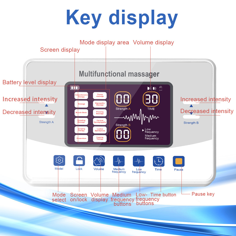 High Quality Acupuncture Digital Therapy Machine EMS TENS Massager 12 Modes Physical Therapy Massager for Full Body Pain Relife