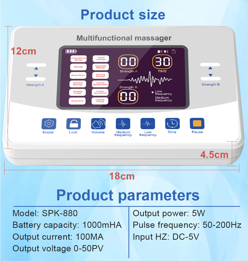 High Quality Acupuncture Digital Therapy Machine EMS TENS Massager 12 Modes Physical Therapy Massager for Full Body Pain Relife