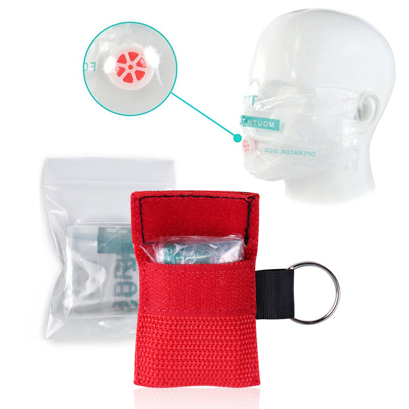 First Aid CPR Mask Mouth to Mouth One-way Valve PE Transparent Respiratory Mask Nylon Keychain Bag