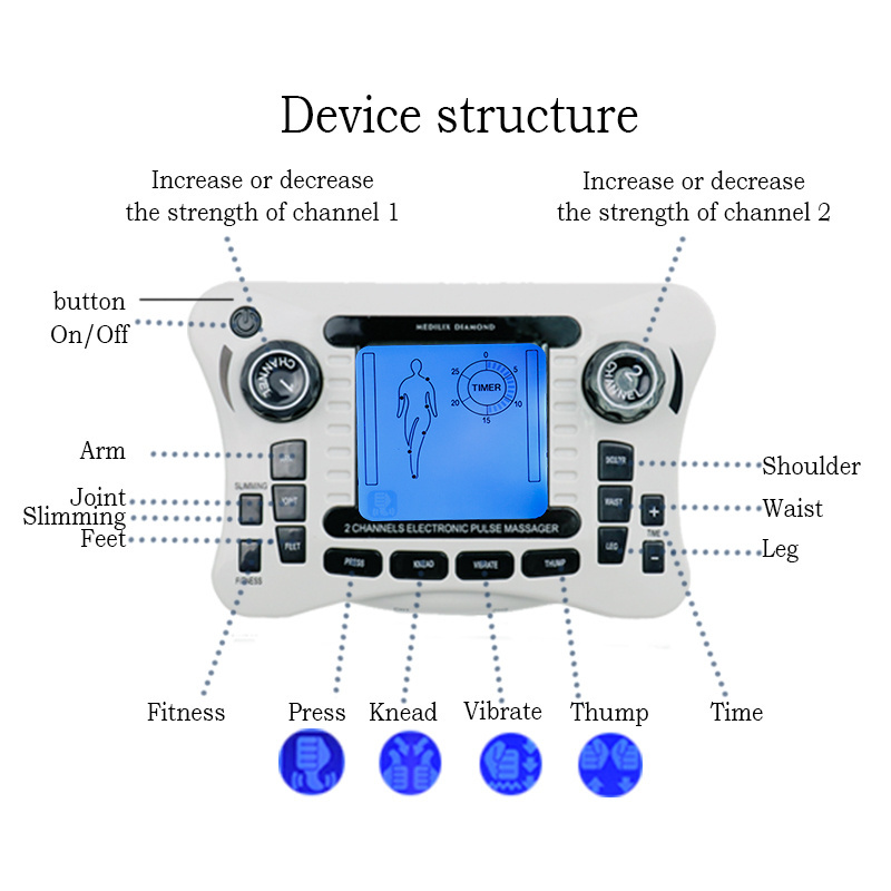 Electronic 12 Modes Tens Machine Dual Channel Tens Massager Acupuncture Electrical Stimulation Machine for Body Relax