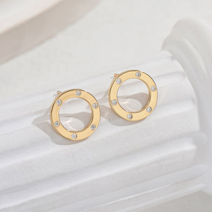 Luxury White Zircon Stud Earrings Simple Gold Color Round Earrings For Women Vintage Fashion Jewelry Gifts Daily Commuting Wear