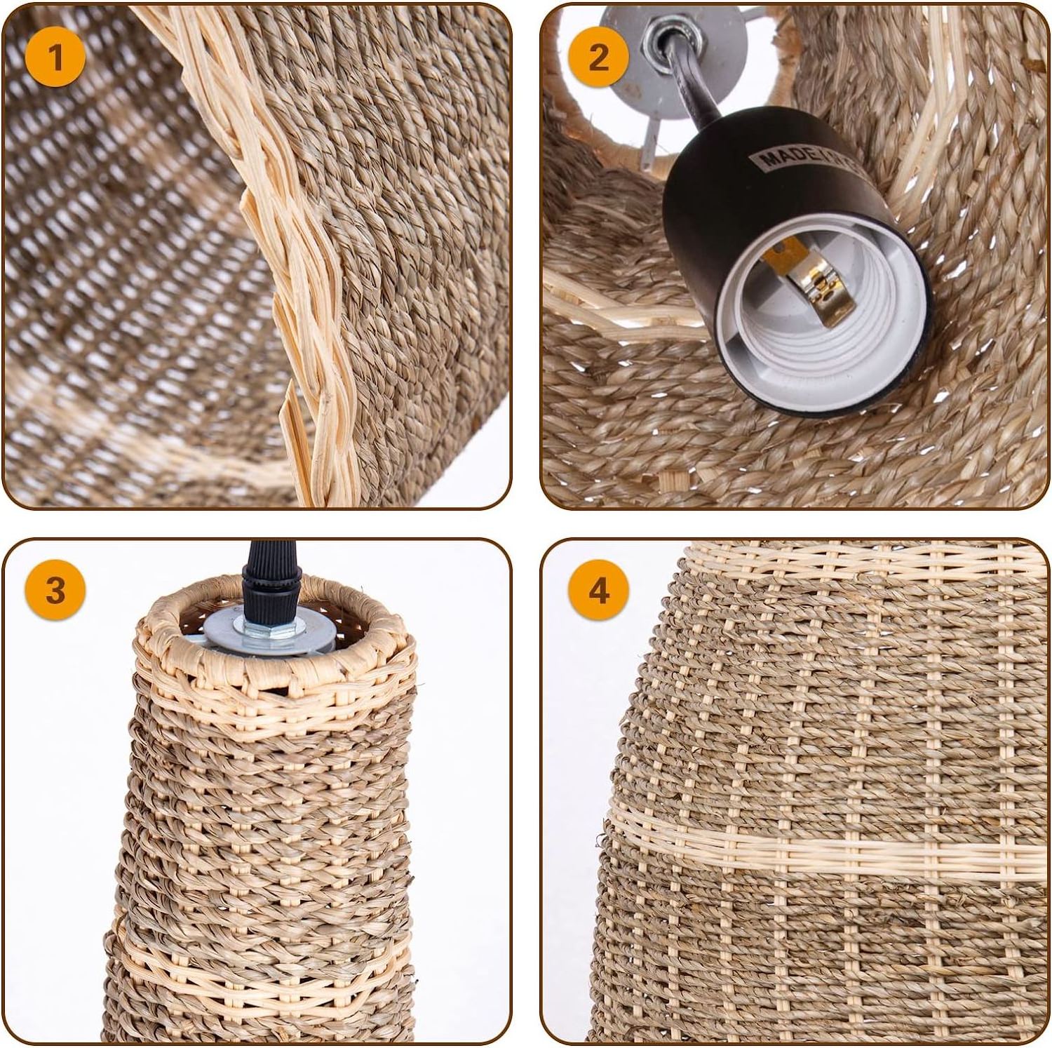 Natural Domed Bamboo Lamp Rattan Lamp FSC Ceiling Hanging Light Hand Woven Wicker Pendant Light Rattan Pendant Lamp Chandeliers