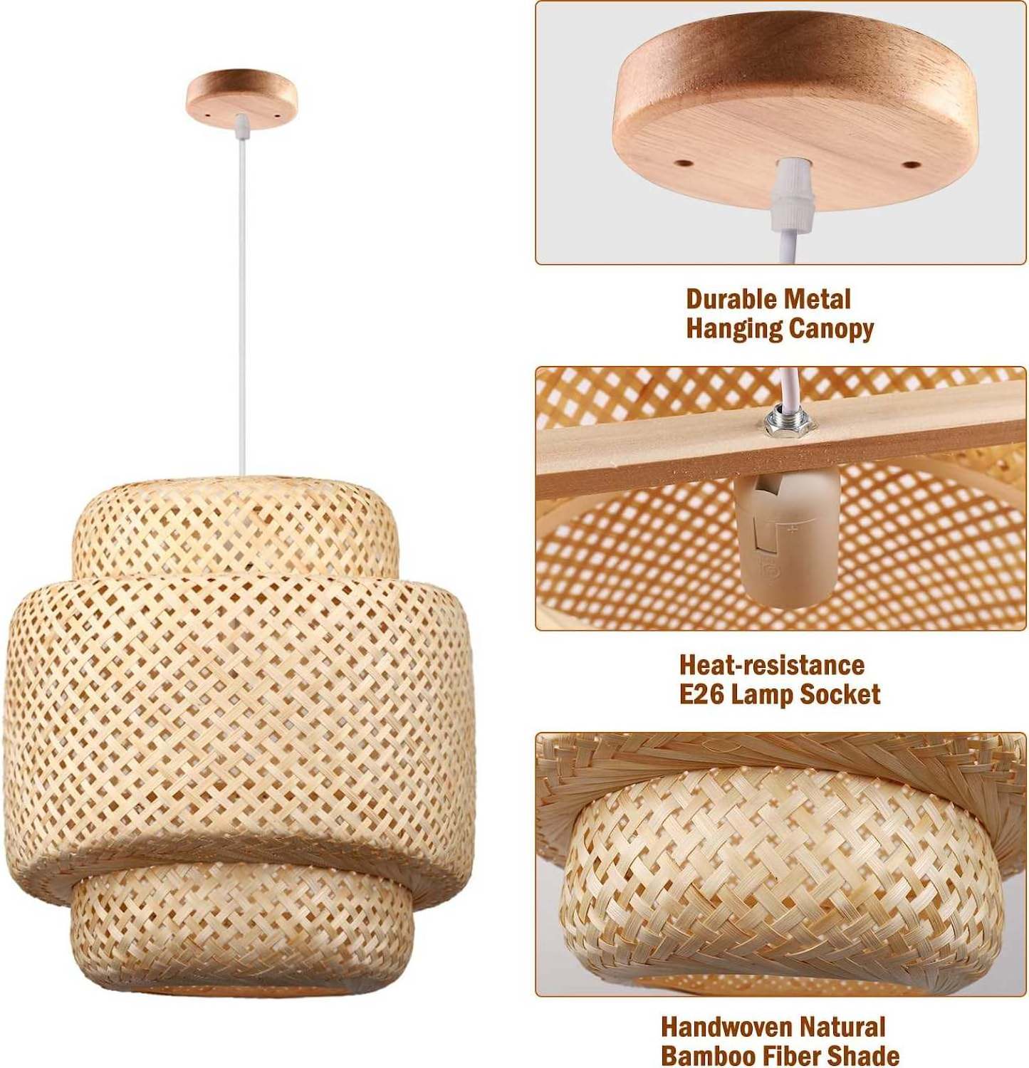 Natural Domed Bamboo Lamp Rattan Lamp FSC Ceiling Hanging Light Hand Woven Wicker Pendant Light Rattan Pendant Lamp Chandeliers