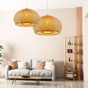 Natural Domed Bamboo Lamp Rattan Lamp FSC Ceiling Hanging Light Hand Woven Wicker Pendant Light Rattan Pendant Lamp Chandeliers