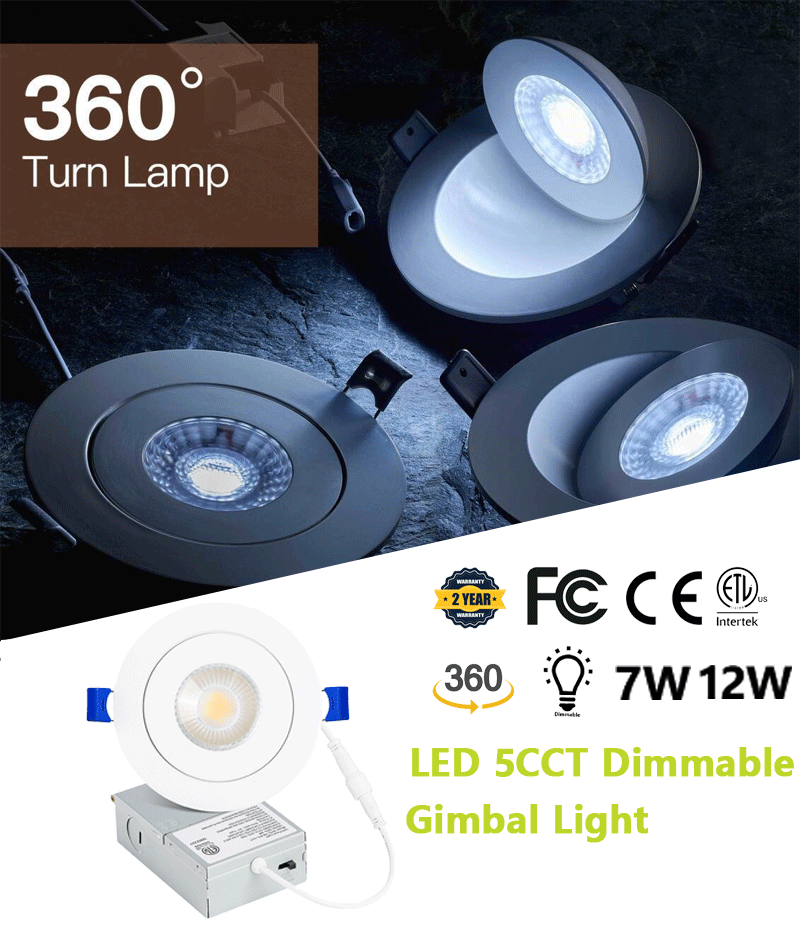 4 Inch 3CCT Gimbal Recessed LED Pot Lights 9W Dimmable 3000K 4000K 5000K Adjustable LED Gimbal Downlight with Junction Box