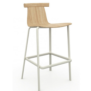 Hot selling  Cafe Furniture Plywood Bent Wooden Bar Stools Chair with Backrest and Metal Leg