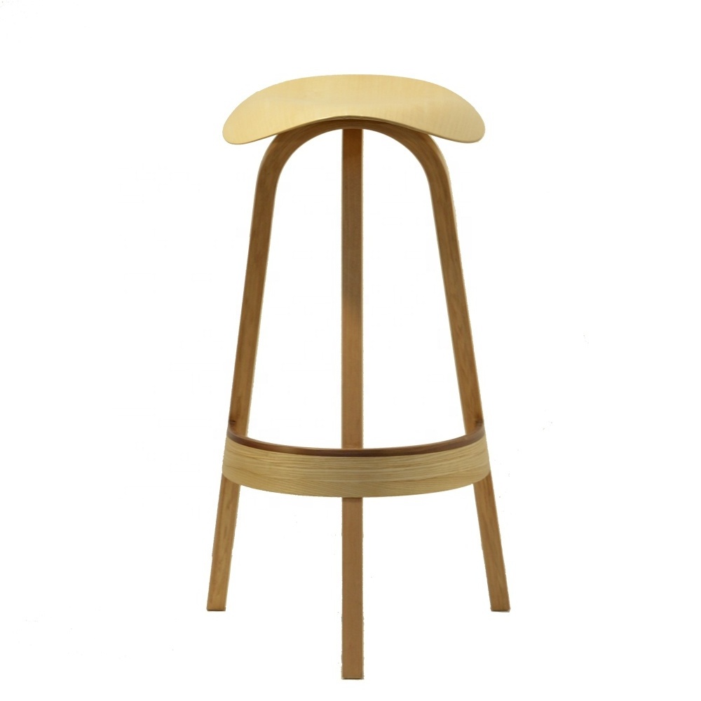 Hot selling  Cafe Furniture Plywood Bent Wooden Bar Stools Chair with Backrest and Metal Leg