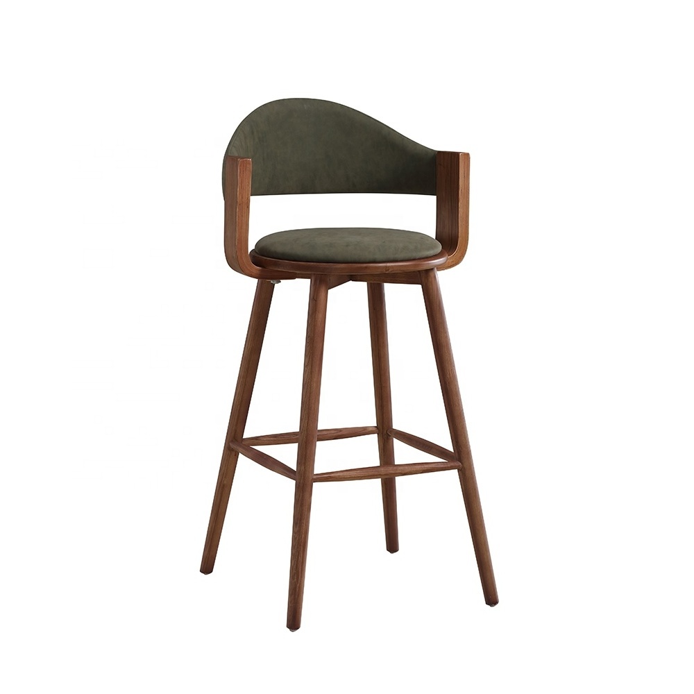 Hot selling  Cafe Furniture Plywood Bent Wooden Bar Stools Chair with Backrest and Metal Leg