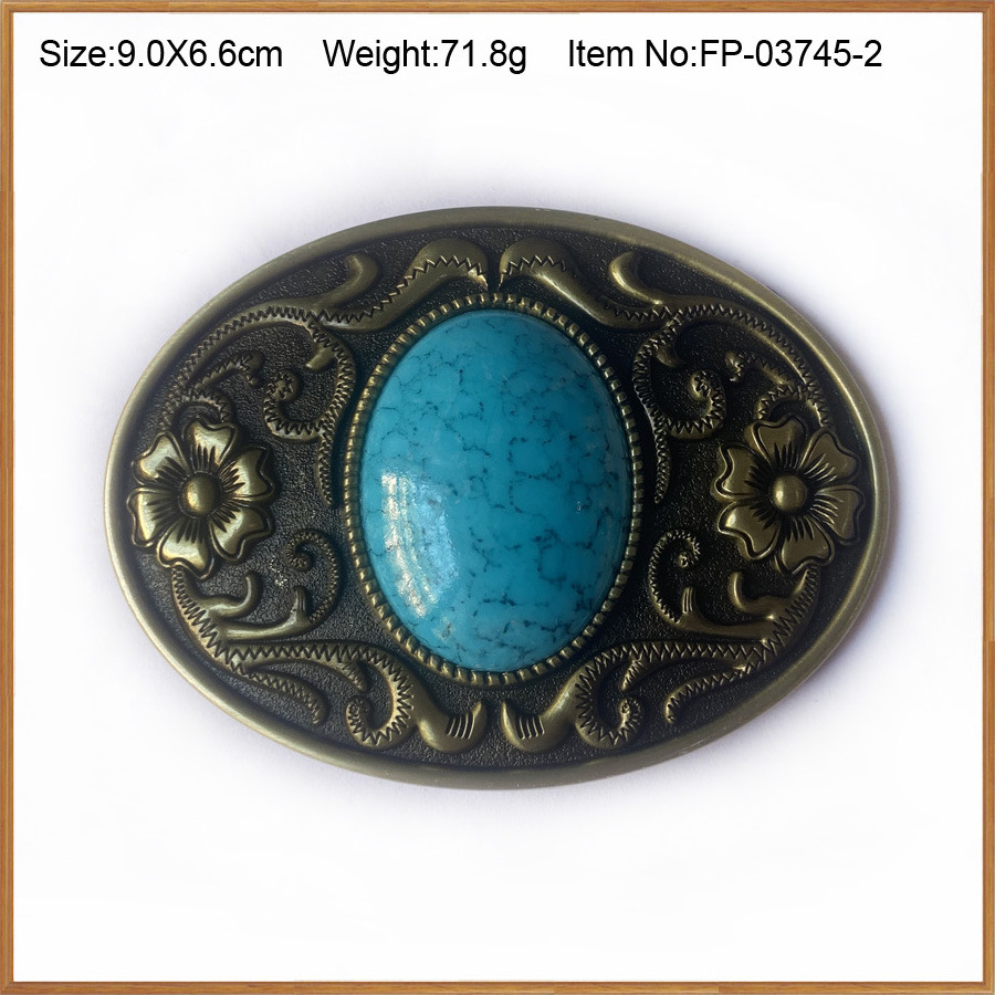 Fashion Design Zinc Alloy Belt Buckle Retro Casual Western High Quality Bohemian Style Turquoise Belt Buckle for Men Women