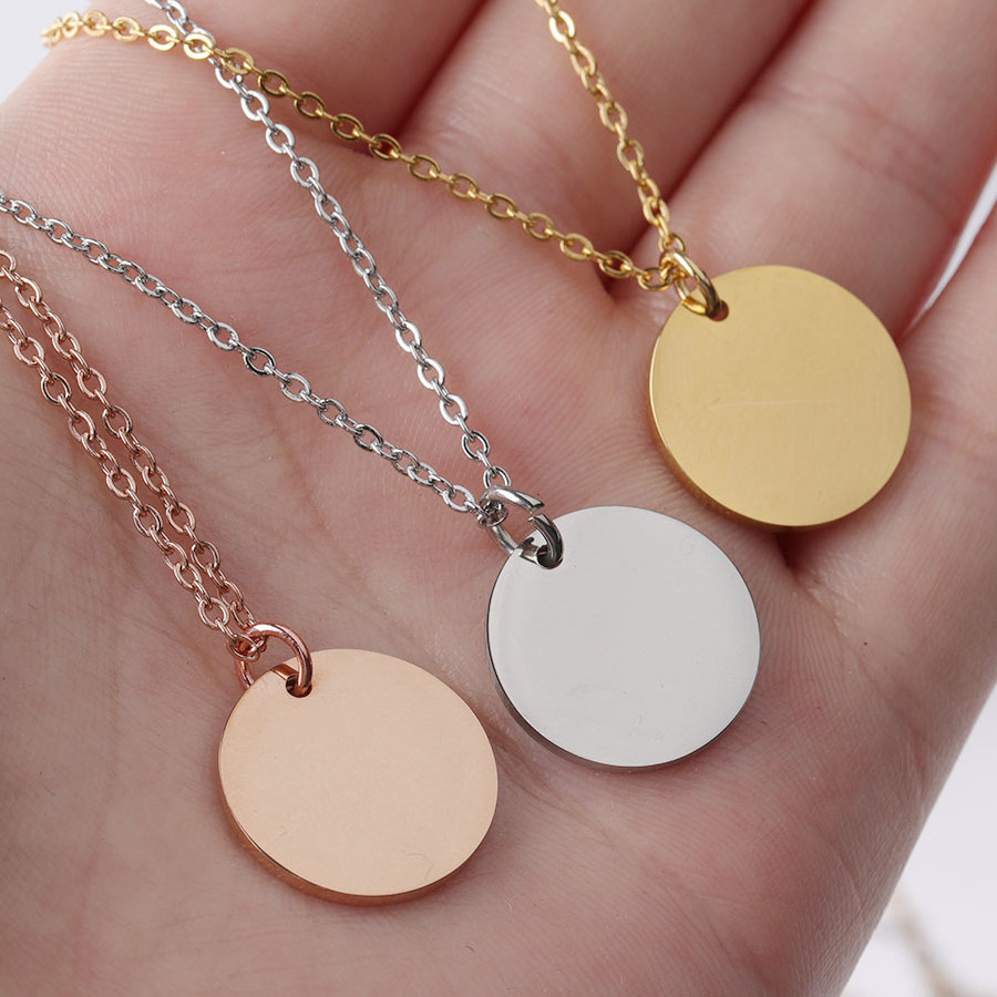 Manufacturer Custom 18k Gold Blank customized Round Disc Circle Pendant personalized Stainless Steel Necklace for Engraving