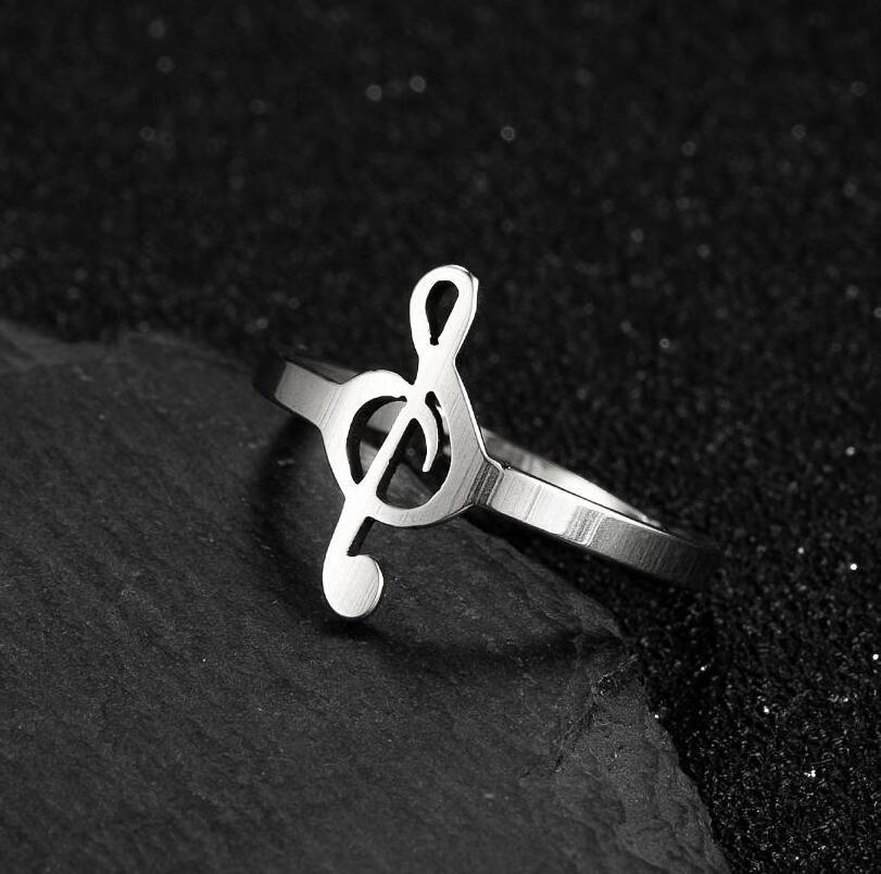 Fashion Personalized Vintage Stainless Steel Rings Musical Dance Symbol Open Note Jewelry Rings for Men Women