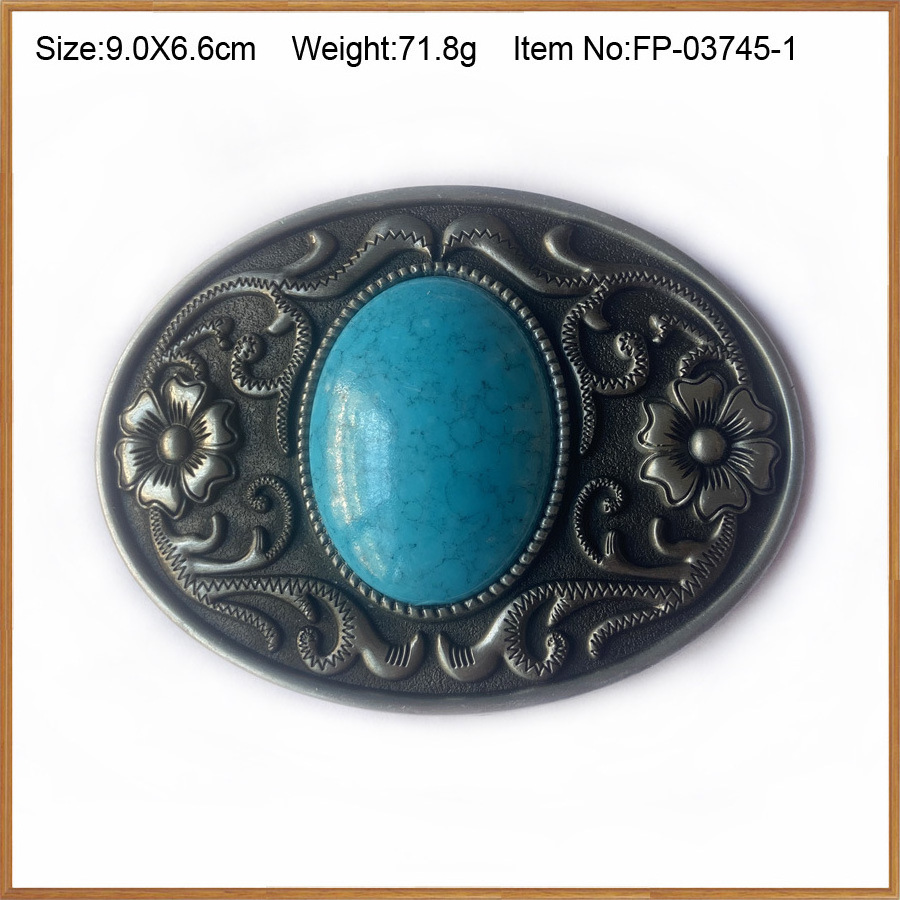 Fashion Design Zinc Alloy Belt Buckle Retro Casual Western High Quality Bohemian Style Turquoise Belt Buckle for Men Women