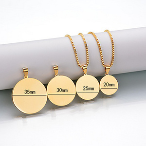 Stainless Steel Round Blank Engraved Custom Name Logo Silver Gold Plated Design Pendant Necklace