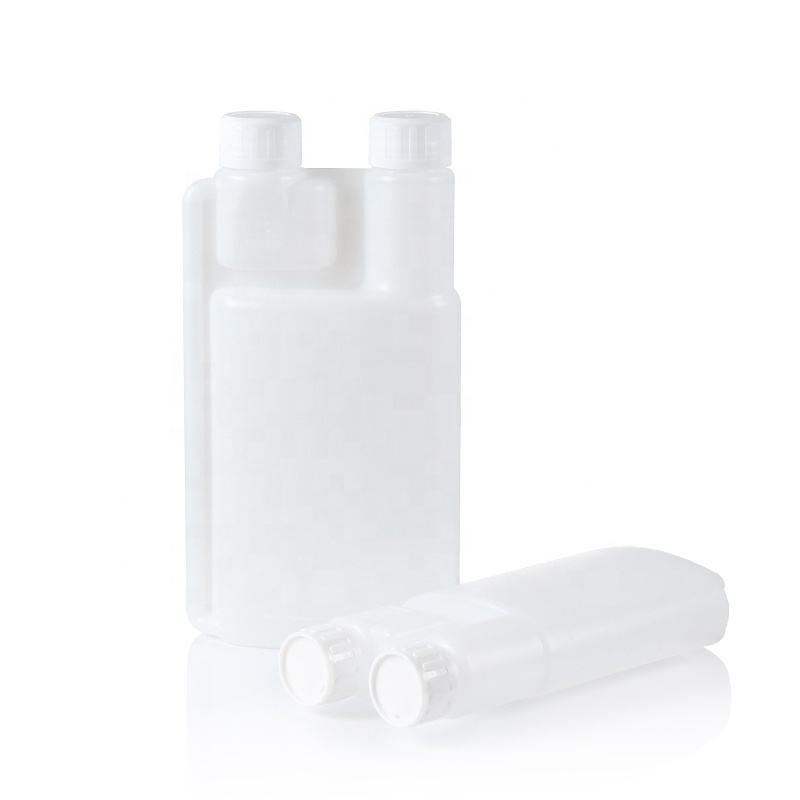 Hdpe Dosing Measuring Twin Double Neck Plastic Dual Chamber Bottle Plastic Laboratory Twin Neck Dispenser Measuring  Bottle