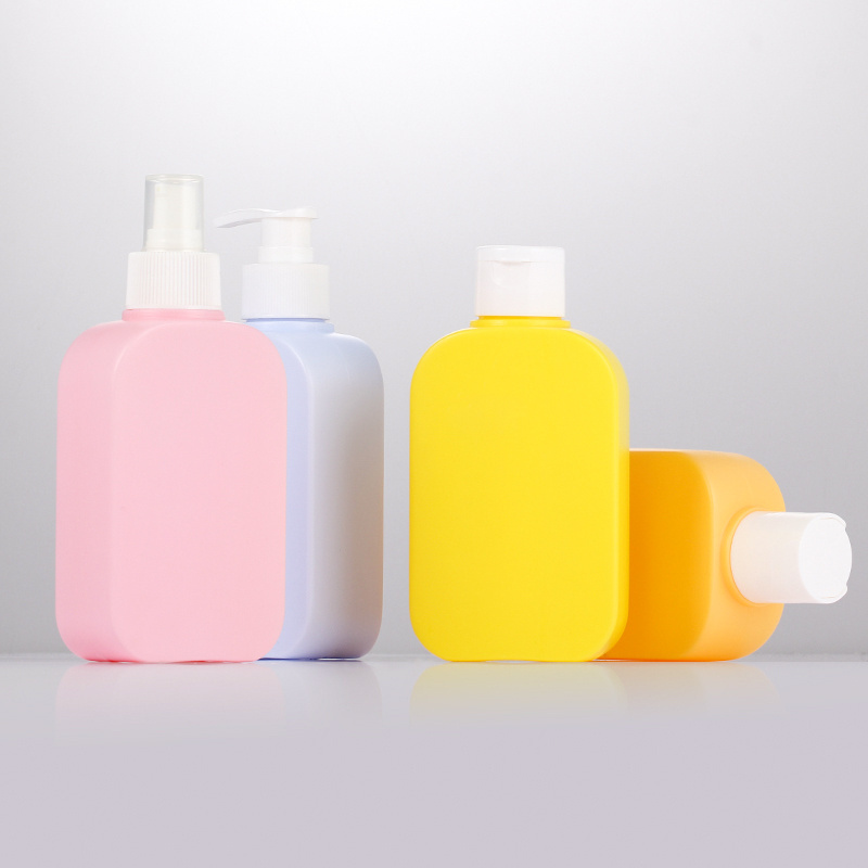 250ml 8oz Empty Hdpe custom logo pink yellow blue square Body Tanning Oil Plastic Cream Bottle For Sunscreen Shampoo Bottles