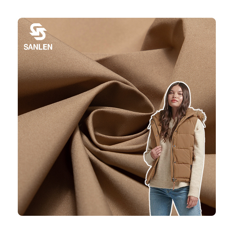 Soft Thin Elastic Material 50D Khaki Waterproof Stretched Polyester Woven 60gsm Fabric For Down Jackets Clothing