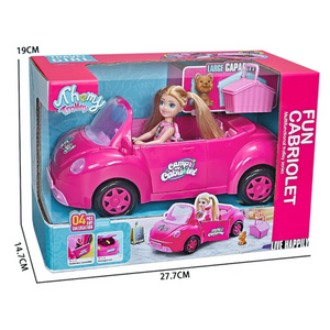 Samlok Hot Sale Convertible Car Set With Doll Pink Design Runabout Toy Car Model Pretend Play Set Toys Set For Girl