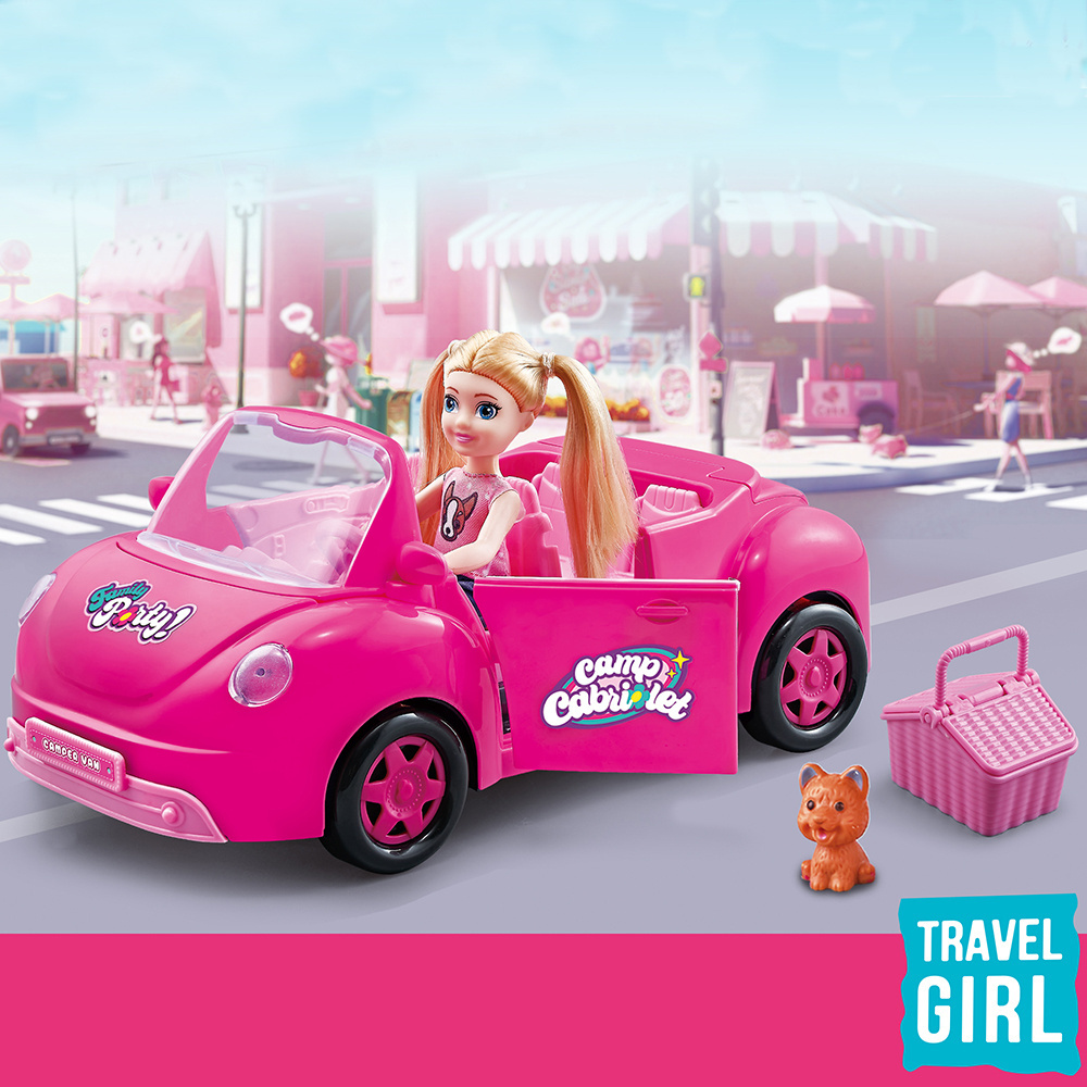 Samlok Hot Sale Convertible Car Set With Doll Pink Design Runabout Toy Car Model Pretend Play Set Toys Set For Girl