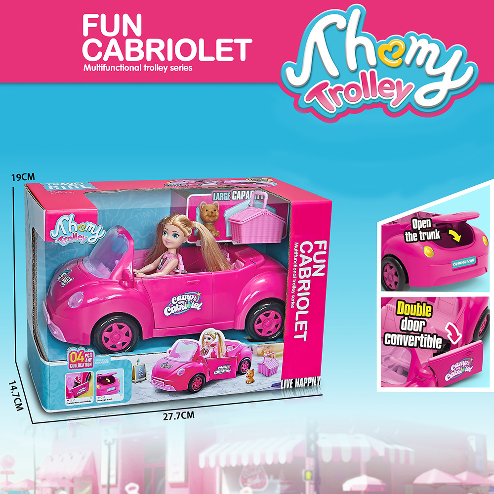 Samlok Hot Sale Convertible Car Set With Doll Pink Design Runabout Toy Car Model Pretend Play Set Toys Set For Girl