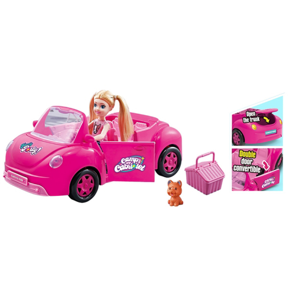 Samlok Hot Sale Convertible Car Set With Doll Pink Design Runabout Toy Car Model Pretend Play Set Toys Set For Girl