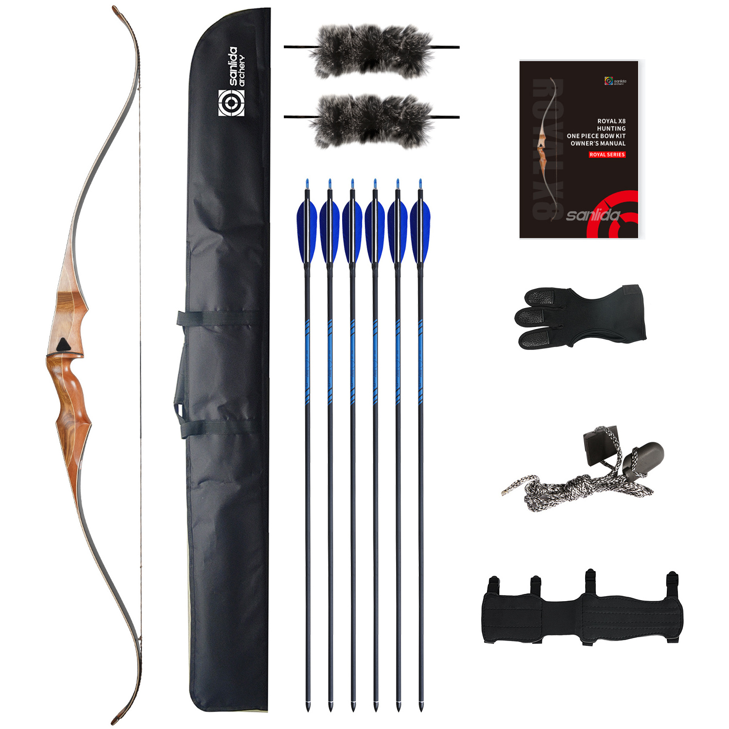 Sanlida Royal X8 Hunting Recuve Bow And Arrow Kit 60 Inch 30lbs To 60lbs Powerful Outdoor Archery Shooting