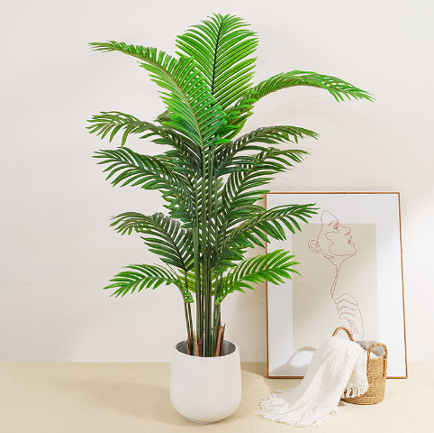 High quality green plant potted artificial palm leaf tree bonsai outdoor home